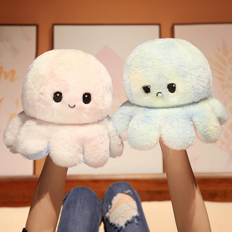 Cute Tie-dyed Rabbit Fur Flipped Octopus Plush Toy Face-changing Expression Octopus Octopus Doll Throw Pillow Pillow