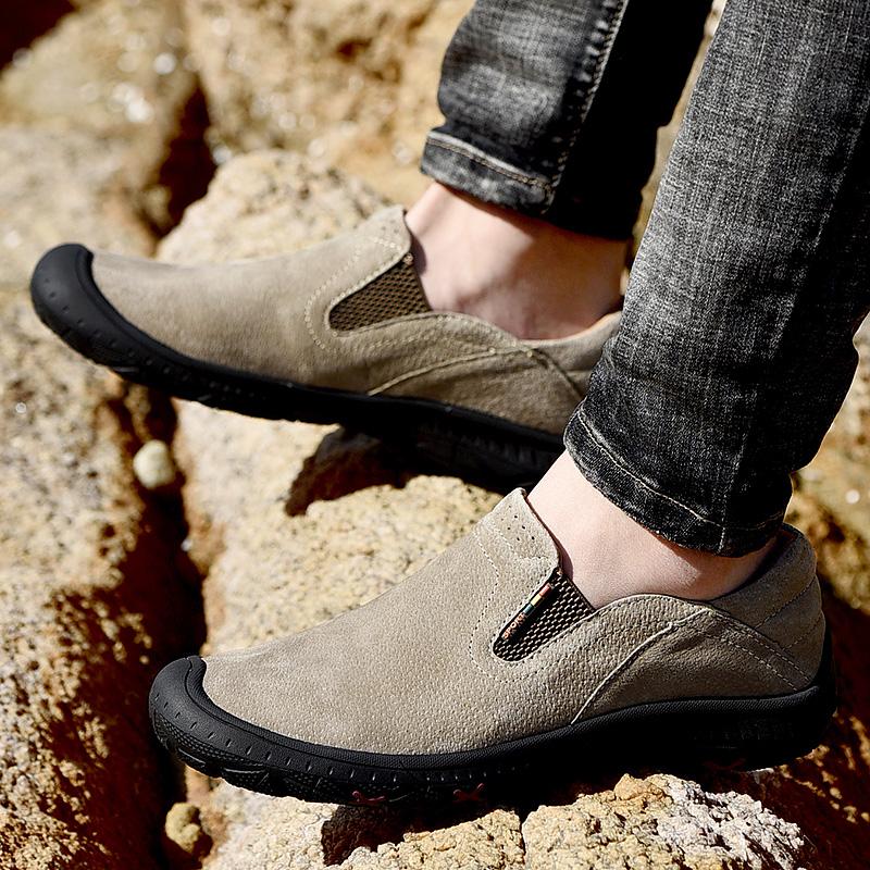 38-48 Casual Men's Shoes Retro British Style Leather Large Size Two-layer Pork Skin Driving Car Shoes