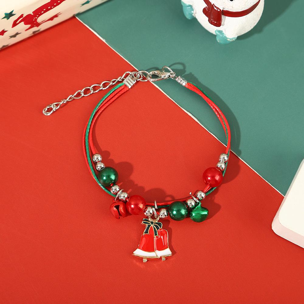 Hand-Woven Christmas Reindeer & Santa Claus Adjustable Bracelet with Snowflake & Bell Charms