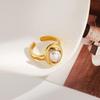 Anello da Donna Ying Tai in Oro 18K: Acciaio Inossidabile Titanio, Perla Sintetica, Geometrico, Lucidatura Speculare, Inalterabile.