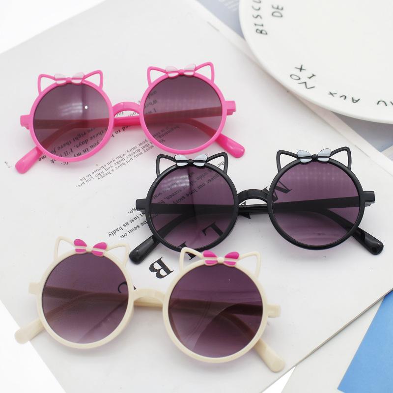 Children'S Sunglasses Uv-Proof Baby Sunglasses Kitten Ear Shape Round Frame Cute Children'S Glasses