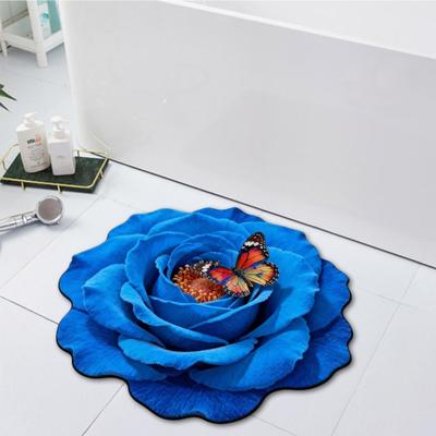 3D Flower Floor Mat Large Flower Shape Living Room Rug Realistic Floral Butterfly Floor Rug with Anti-Slip Bottom for Home Bedroom Dining Room Decor
