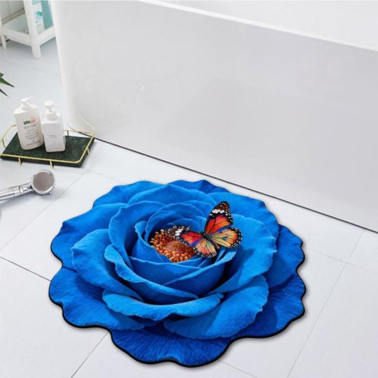 3D Flower Floor Mat Large Flower Shape Living Room Rug Realistic Floral Butterfly Floor Rug with Anti-Slip Bottom for Home Bedroom Dining Room Decor