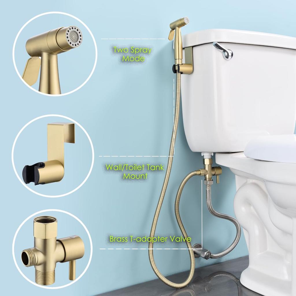 Brushed Gold Bidet Sprayer for Toilet, Senhozi Stainless Steel Spray Head with Jet Spray and Soft Spray Modes, Bathroom Handheld Spray for Cloth