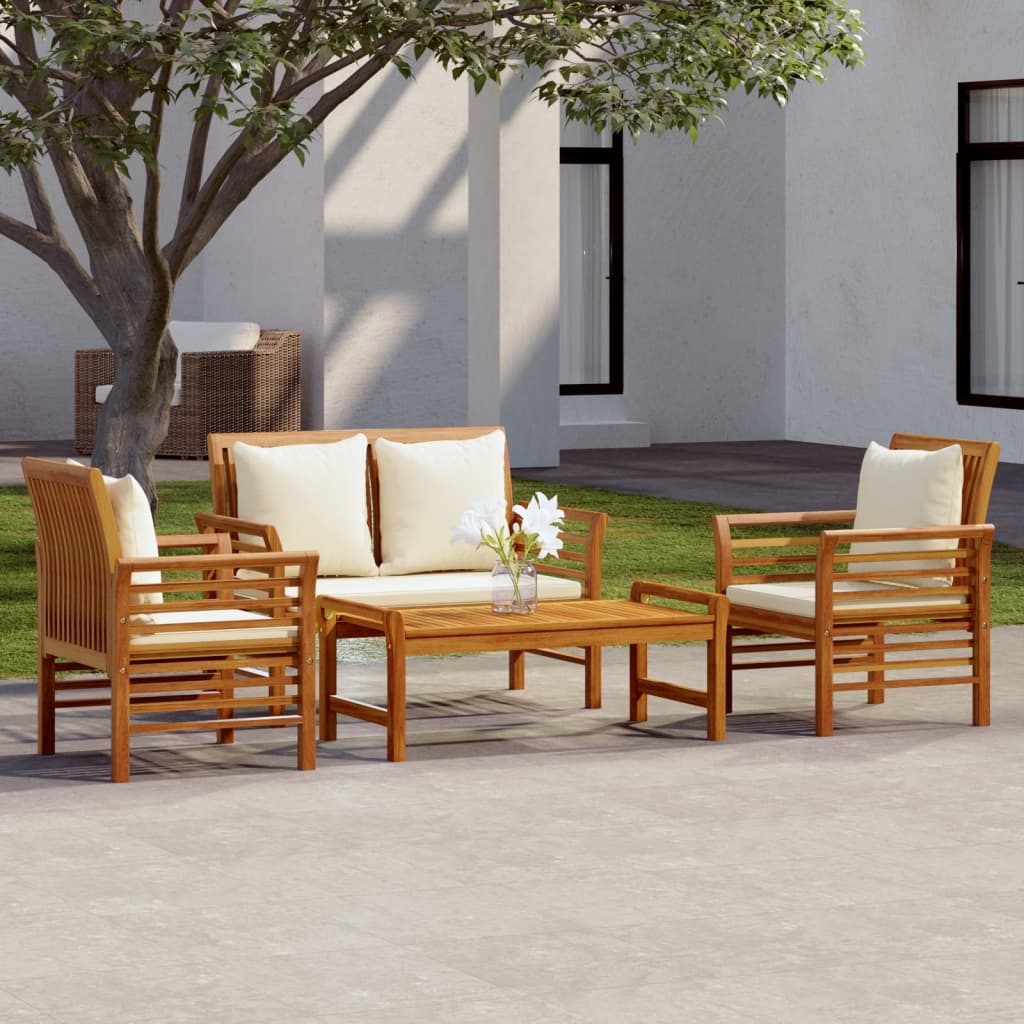 4 Piece Garden Lounge Set with Cushions Solid Acacia Wood