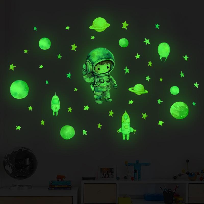 Luminous Cartoon Space Planet Cute Astronaut Self-adhesive Wall Sticker Living Room Children's Room Decoration Sticker