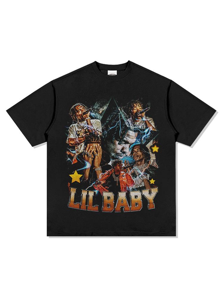 Hip Hop Hooded Sweater, Long Sleeve T-Shirt Babe Crew Neck Lil B Vintage Aby Print Short Sleeve Lil Street Tide
