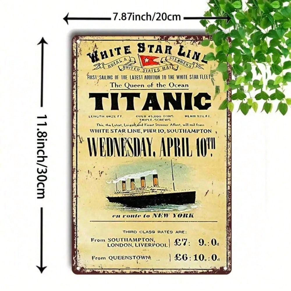 Vintage Titanic Metal Wall Art 12x8 Inch White Star Line Nautical Sign Historical April 10 Commemorative Decor