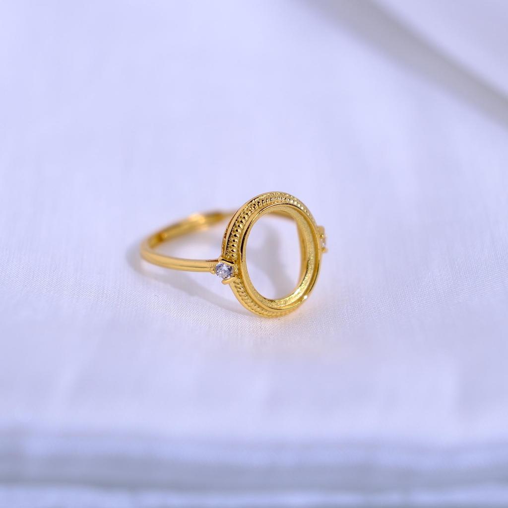 Vergoldete S925 Sterling Silber Oval Eiform Offener Ring Fassung mit Aussparungsdesign für Damen