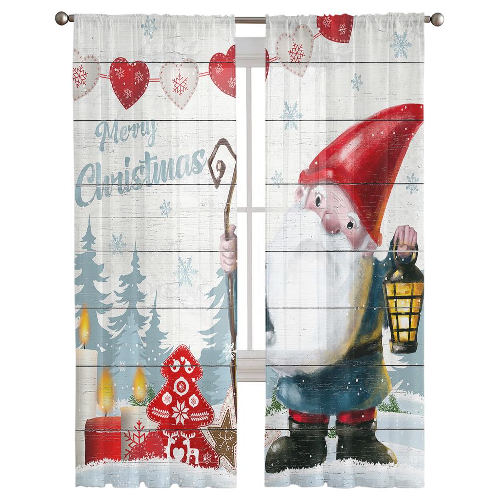 Weihnachten Winter Gnom Transparente Vorhänge Für Kinderzimmer Wohnzimmer Voile Vorhänge Weihnachten Küche Tüllvorhang