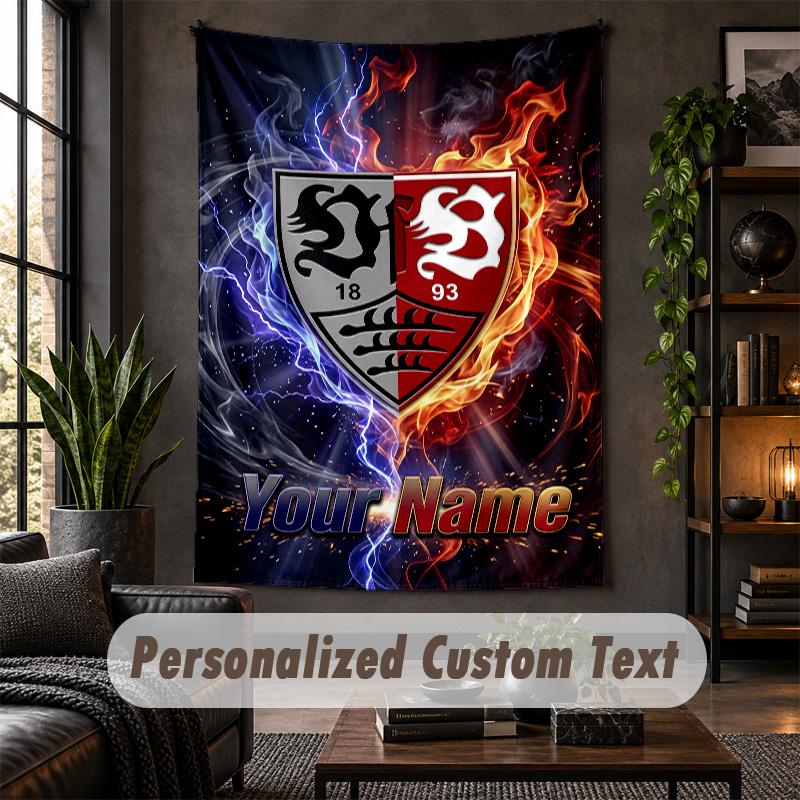 Personalisierte Wandtapisserie, VfB Stuttgart FC Benutzerdefinierter Text, Weiches Stoff-Wandbild für die Innendekoration