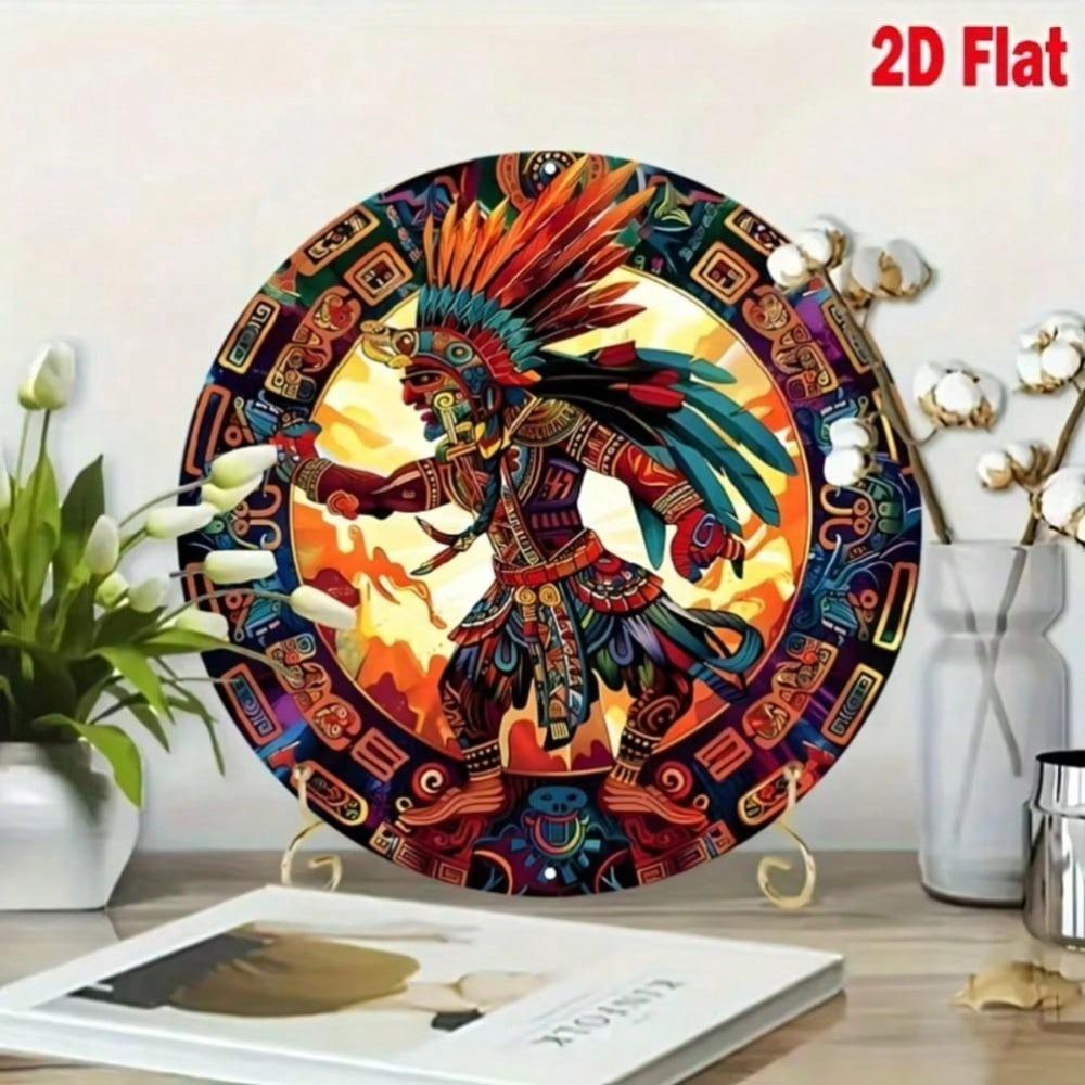 Vintage 8x8 Inch Round Dancing God Metal Tin Sign Decorative Plaque For Garden Room Pre Drilled Hole
