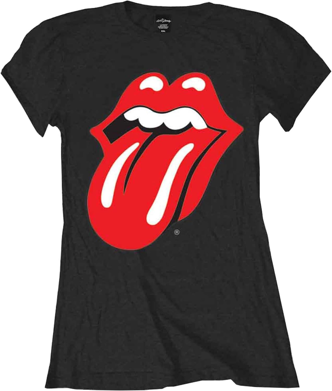 The Rolling Stones Классическая футболка с языком, узкий крой, черная S чёрный