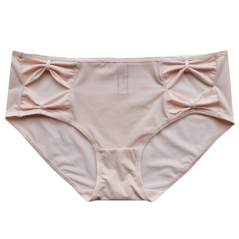 Bow Cutout Mid-waist Panties Women's Ice Silk Underwear Lift Hip Comfort Briefs for Women