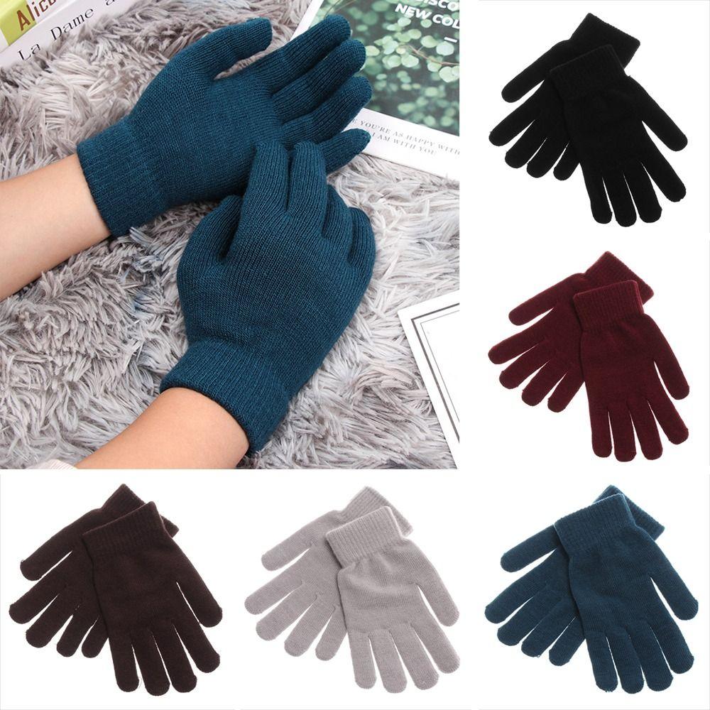 Plush Lining Full Fingered Gloves Thicken Women Men Mittens Ribbed Knitted Gloves  Daily Wear
