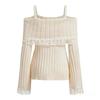 Sweater for Women Pullover Warm Knitted Lace-trimmed Off-the-shoulder Halter Top Long Sleeve Oversize Jumper Sweater Tops