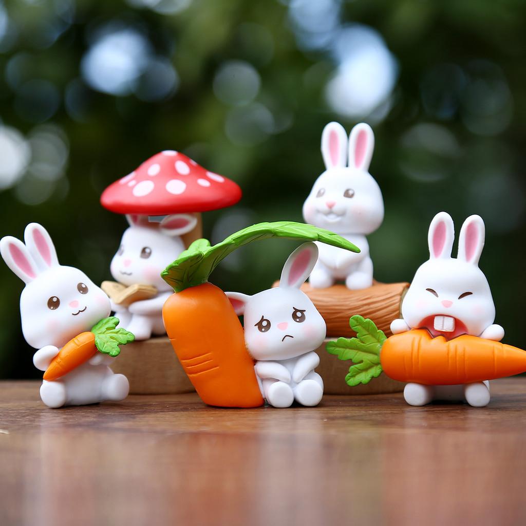 Mignon Carotte Champignon Dessin Animé Lapin Mini Modèle Décoration de Bureau Ensemble d'Ornements Pour Enfants et Collectionneurs