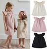 INS Summer Style Cotton Strappy Dress for Toddlers & Girls, Solid Color Patchwork Mesh Princess Puffy Skirt