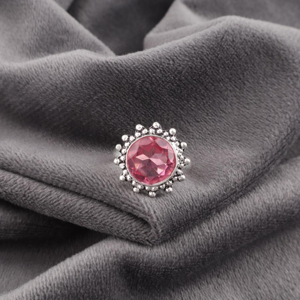 Pink Tourmaline Jewelry, 925 Solid Sterling Silver Gemstone Ring, Handmade Meditation Ring Jewelry, For Memorial Day