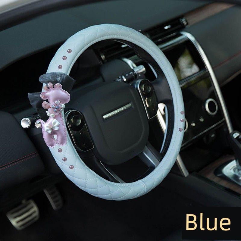 Genuine Leather Four Seasons Light Blue Deer Cute Car Sky Blue