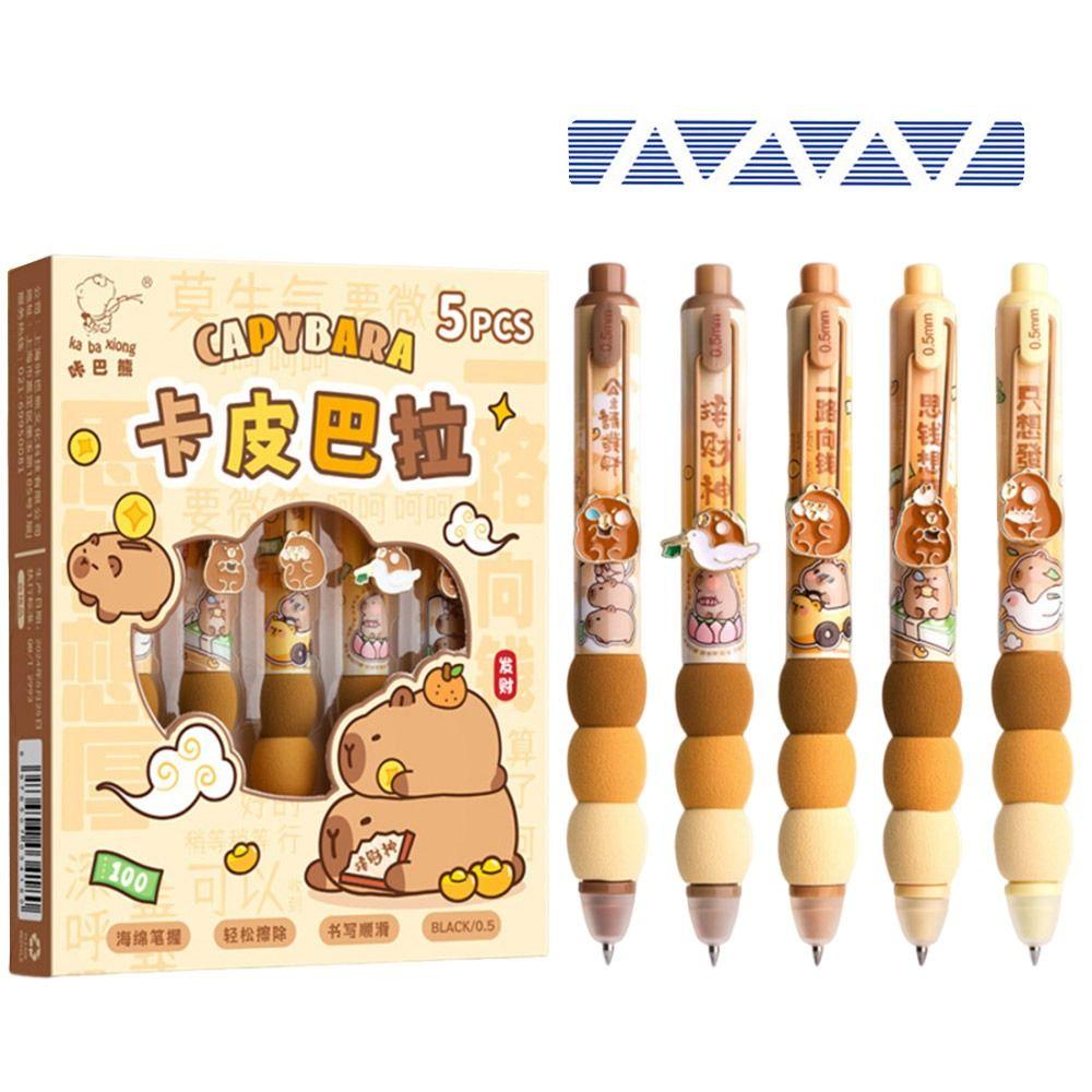 

5PCS/Set Soft Grip Capibara Gel Pen Press Signature Pen Gift Ballpoint Pen Student Capibara-blue ink