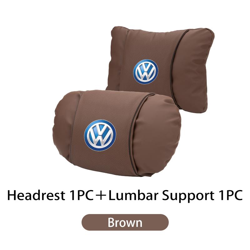 Car Leather Headrest Pillow Neck Lumbar Support Soft Lumbar Cushion Beige For Volkswagen VW Jetta Golf Beetle CC EOS MK2 MK4 MK5 HY3