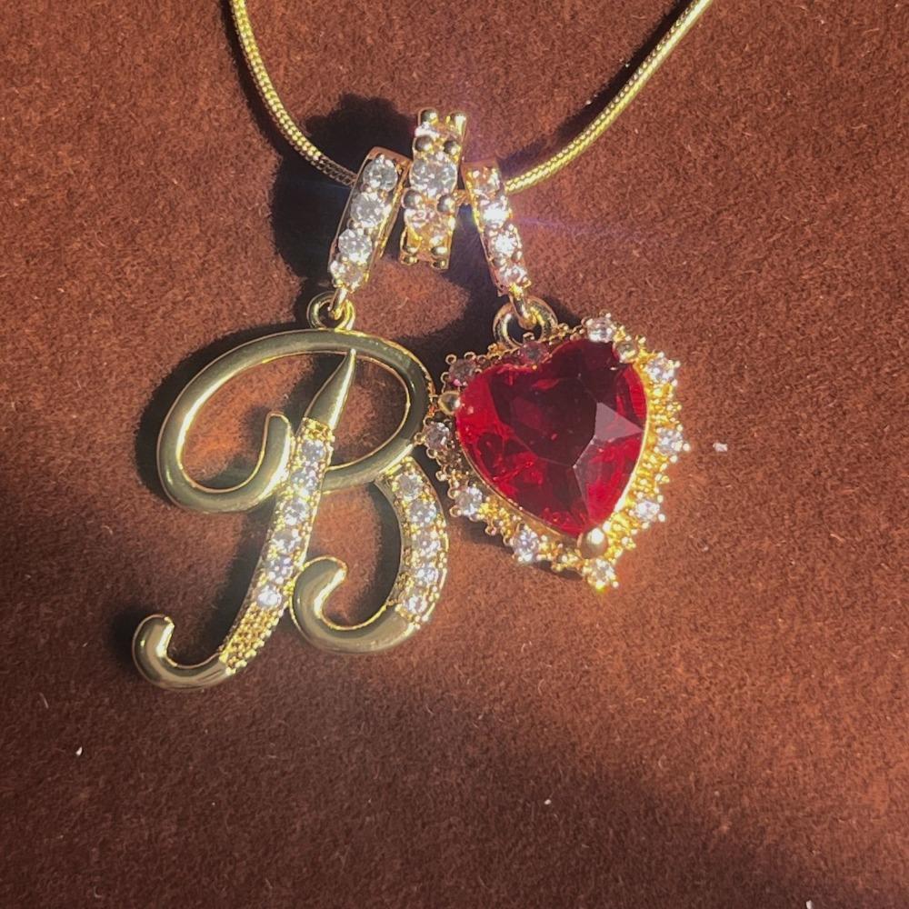 Retro Letter Necklace Light Luxury Red Temperament Love Zircon Letters