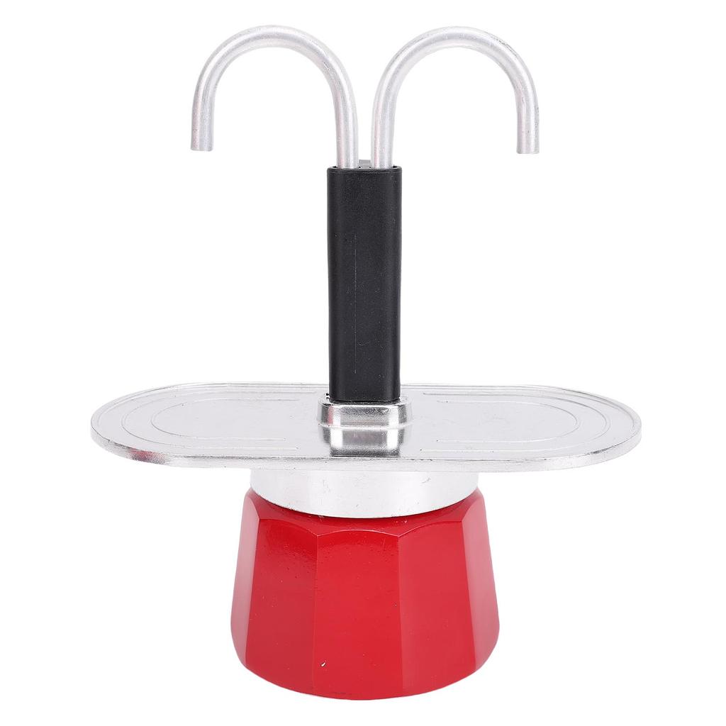 2 Cup Coffee Pot Red Aluminum Alloy 100ml Double Tube Stovetop Coffee Maker for Home Travel