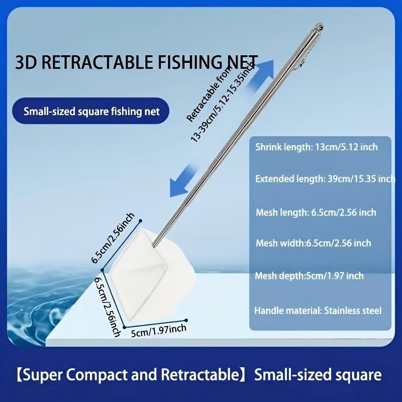 3D Retractable Aquarium Fish Net - Stainless Steel Handle, Lightweight PE Mesh for Tropical Fish - Extendable Fishing Net for Aquariums