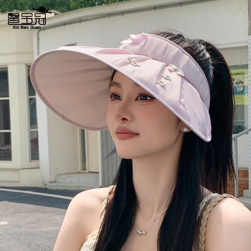 Summer Sunscreen Hat Women's Bow Big Brim Sun Hat Outdoor Travel Versatile Fashion Empty Top Hat