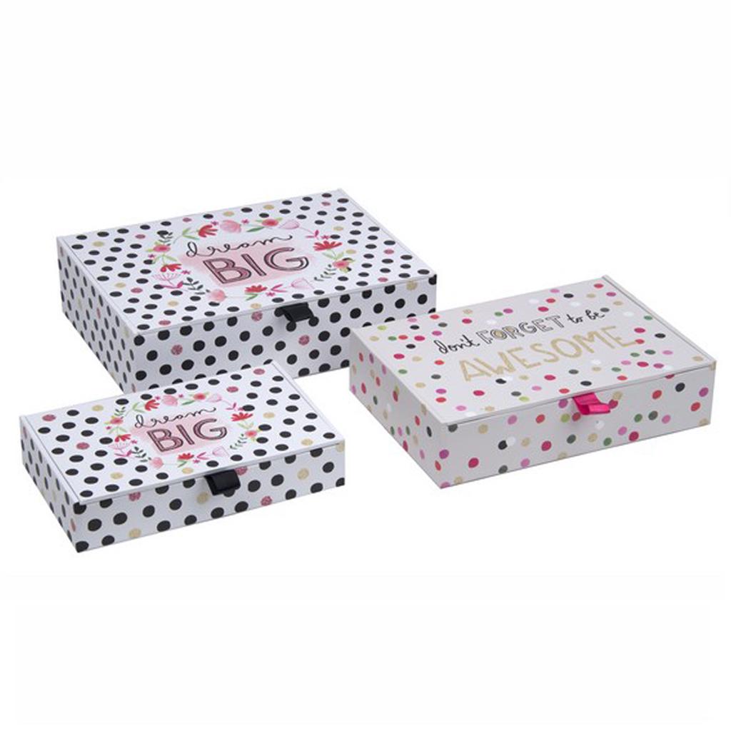 Les Trésors De Lily [P5717] - Set of 3 Nesting Souvenir Boxes 'Dream Big' Pink Beige - 23x16. 5x6 Cm