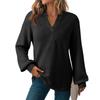 Women's Fashion Long Sleeve  Knit V-Neck Solid Color Casual Top