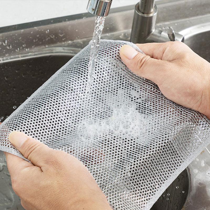5pcs Silver Wire Dishwashing Cloth Anti-Grease Wiping Rags Household Cleaning Towels Non-stick Wipe Cloth Scouring Pad