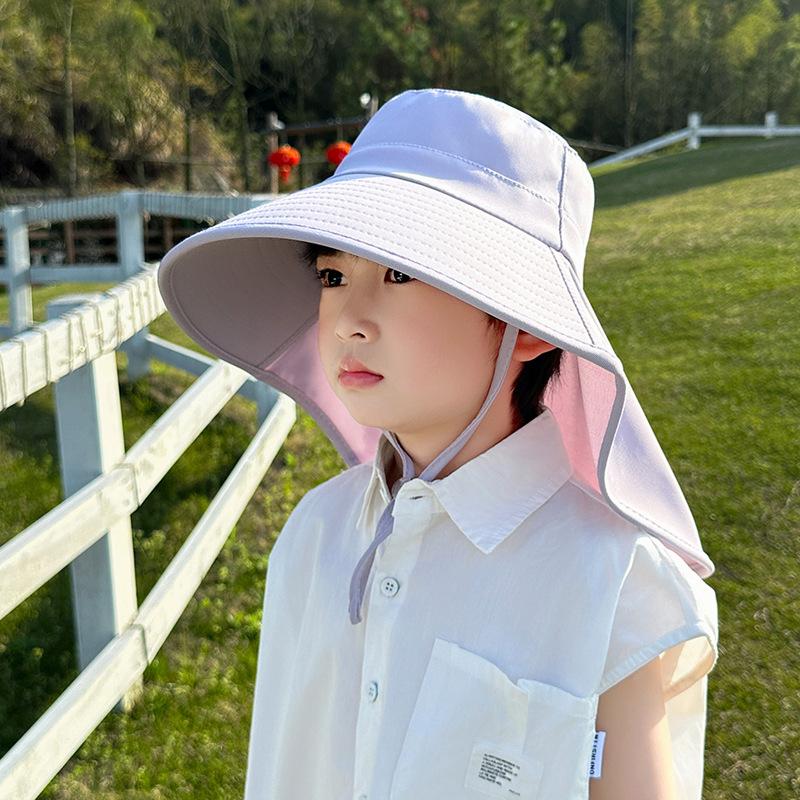 Parent-child simple versatile bucket hat summer outdoor play mountaineering sun protection hat big brim shawl sun hat children