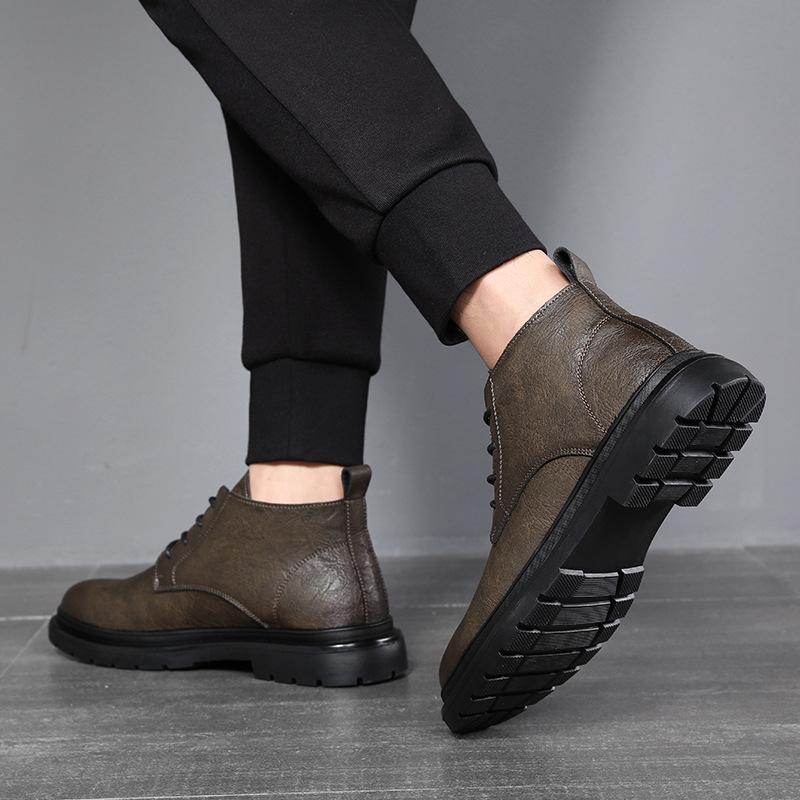 Men's shoes high-top shoes spring and autumn men's British romantic leather boots men's medium-top short boots velvet two-cotton Martin boots