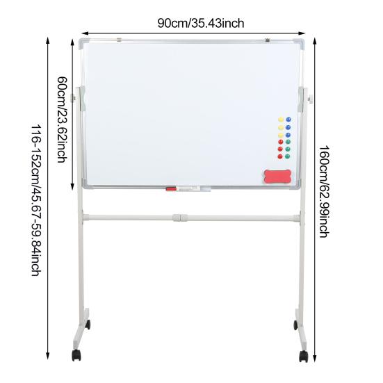 Rolling Whiteboard with Stand, Mobile Magnetic Dry Erase Board On Wheels, Adjustable Height