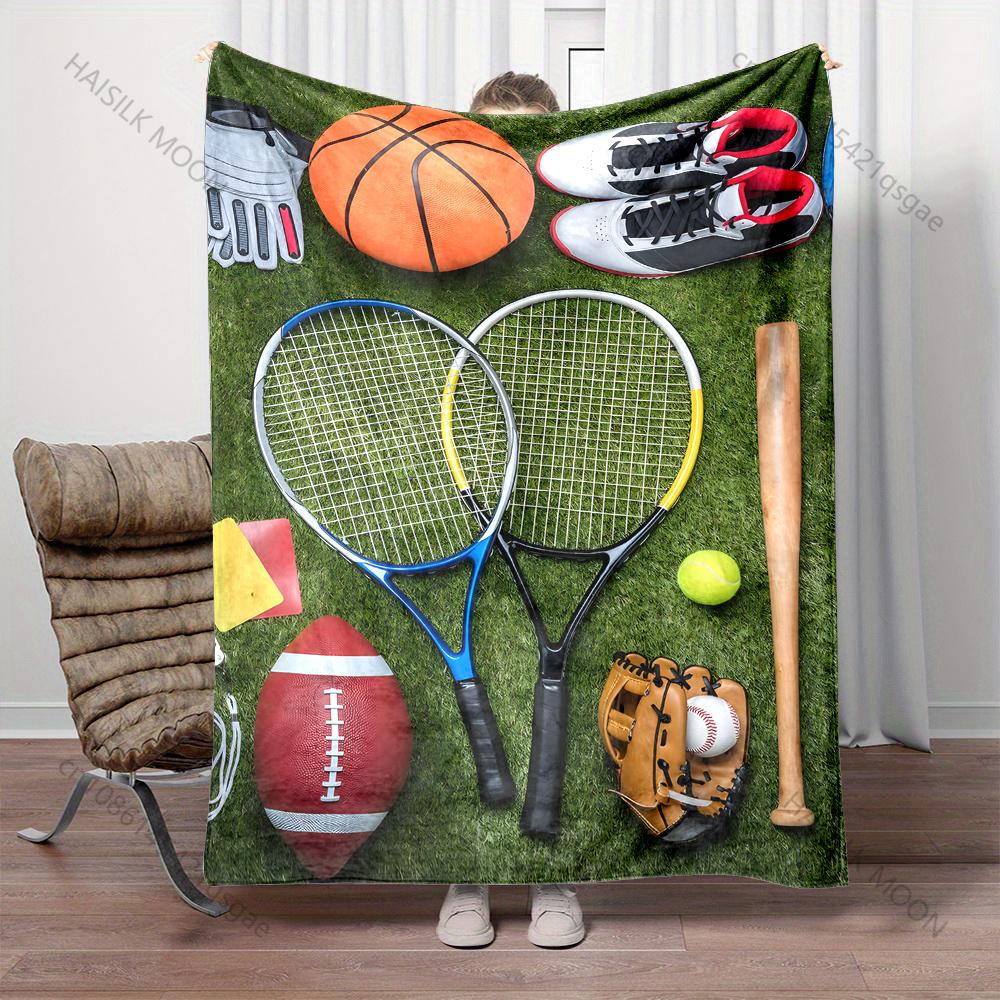 Various sports equipment on grass Print Blanket Warm Soft Fluffy Kids Adult Sofa Bed Throw Blanket Outdoor Travel Camping RV