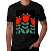 Retro Tulips Red TShirt Sports Casual Short Sleeve Cotton Tee TShirt