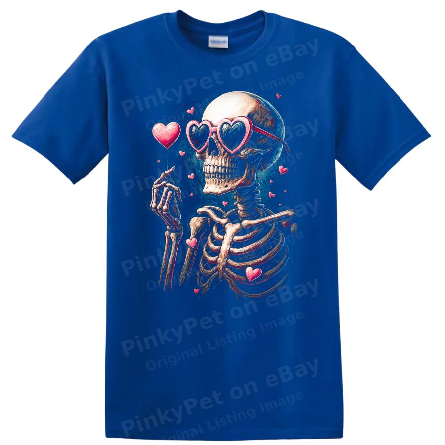 Skeleton Love Hearts Graphic T Shirt Funny Cute Valentine Tee Gift