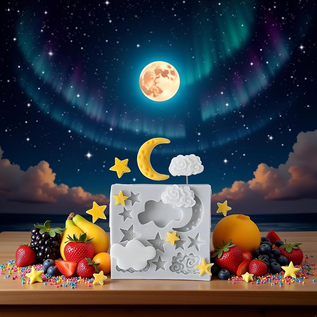 1Pc Star Moon Clouds Shaped Silicone Fondant Molds, Candy Chocolate Molds for DIY Cake Fondant Cookie Cloud Fondant Mold Moon For Candy Baking Sugar