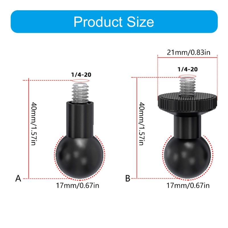 Confezione da 4 adattatori a testa sferica da 17 mm con vite da 1/4 di pollice per action cam, DSLR, supporto per telefono e tablet