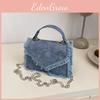 Elegant Blue Denim Mini Tote Bag For Women With Chic Tassels And Chain Strap