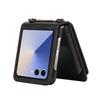 For Samsung Galaxy Z Flip7 5G Case Card Holder Ring Kickstand TPU + PU Leather Phone Cover with Long Strap