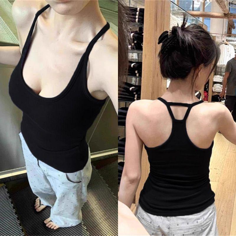 Women's Summer Sleeveless Camisole with Chest Pads - Halter Neck Sports Yoga Top