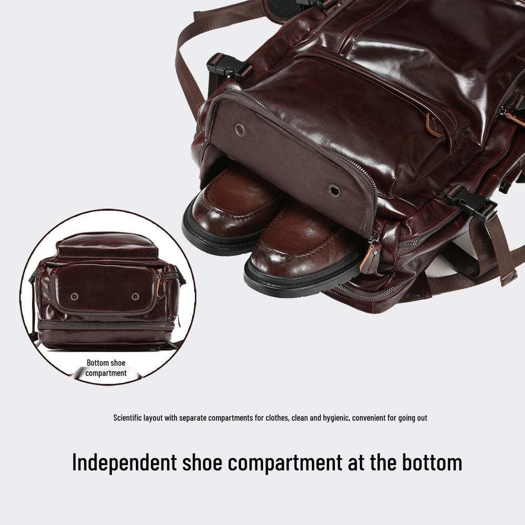 Men's Genuine Leather Expandable Large Capacity Shoulder Backpack for Business Travel