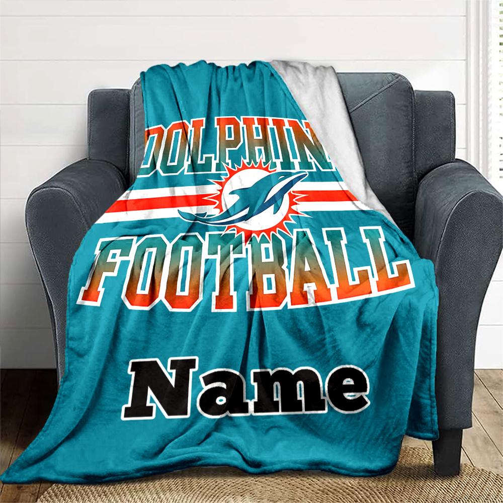 Dolphins Football Team Logo Customized Your Name Blanket Lightweight And Comfortable Warm Blanket Suitable For Bed Home Chair Office Sofa Camping