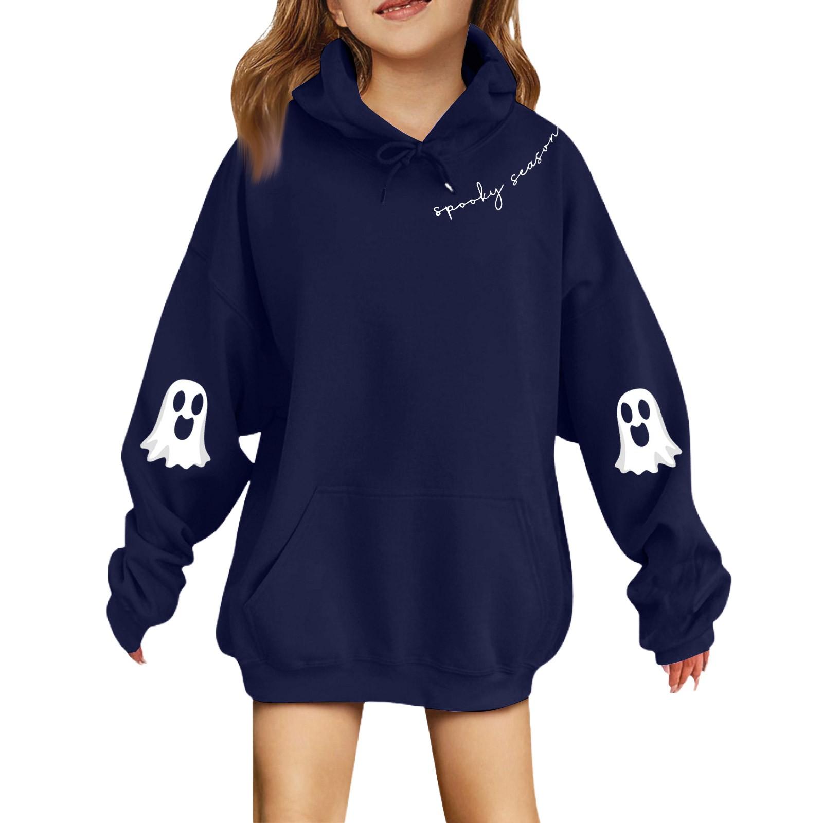 

Модные толстовки с капюшоном для мальчиков и девочек на Хэллоуин с мелким принтом для детей 120 синий