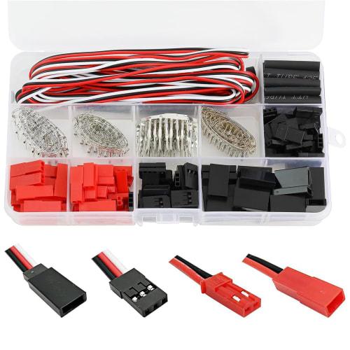 PENGLIN 50-Piece JST Connector Kit with Servo Plugs, Male/Female Connectors, Crimp Pins, Wire Extension Cables, and Crimping Tool for JST, SYP, Futaba