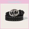 Punk Mens Leather Belt With Petal Motif And Rivet Studs For Casual Street And