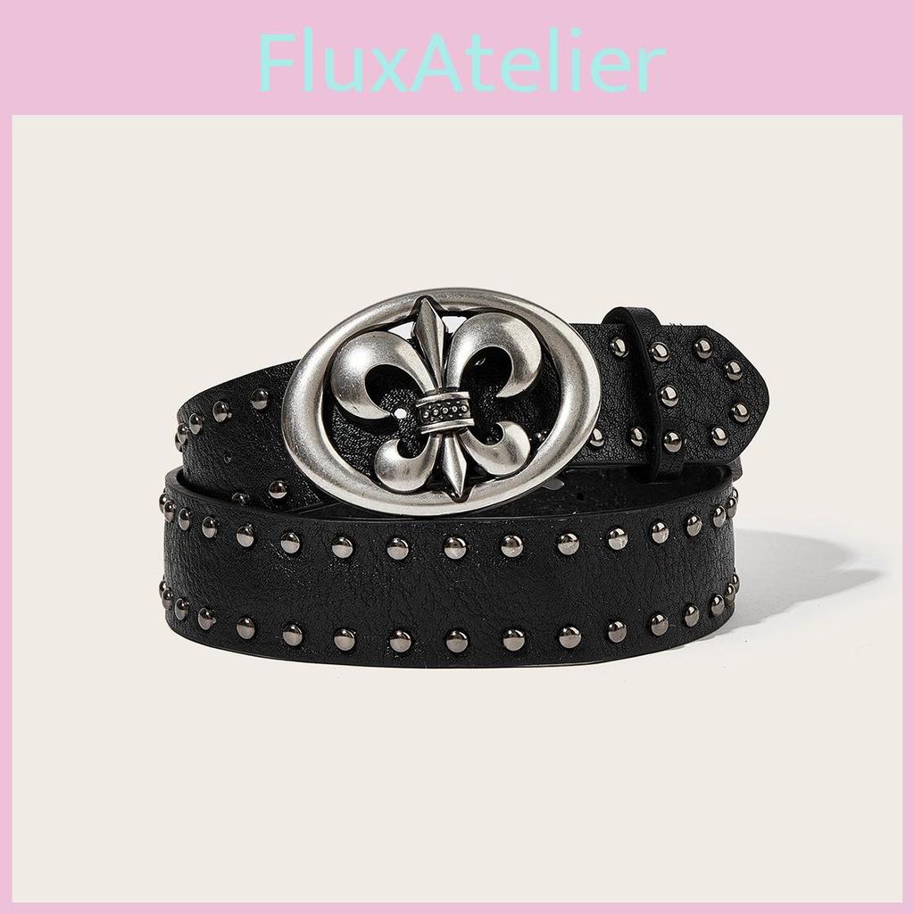 Punk Mens Leather Belt With Petal Motif And Rivet Studs For Casual Street And